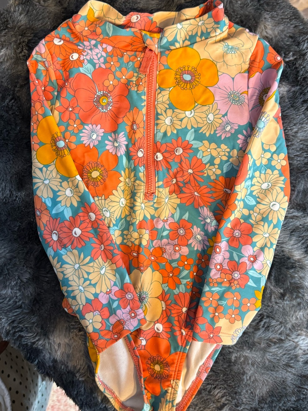Carter's Floral Long-Sleeve Swimsuit in Coral, Yellow & Aqua